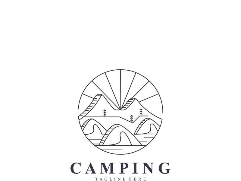 Camping logo or illustration monoline or line art style tent template design