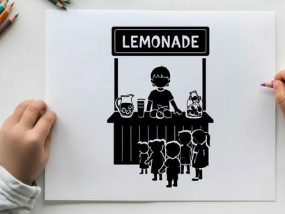 Silhouette of a child selling lemonade to kids