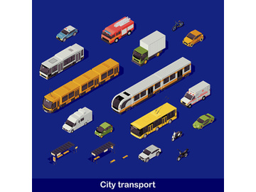 City transport isometric color vector illustration preview picture