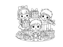 Children celebrating Christmas with gifts vector illustration