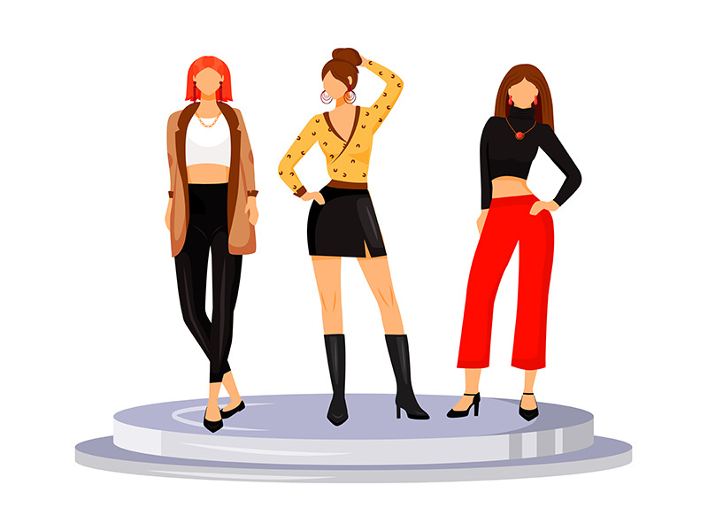 Fashion runway girls flat color vector illustration
