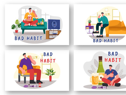 9 Bad Habit Vector Illustration