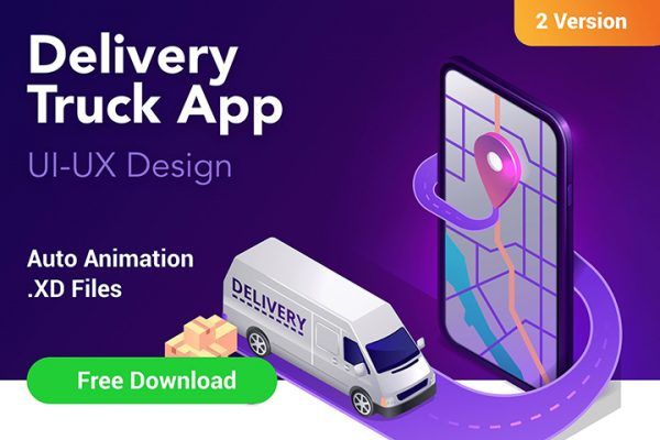 Delivery Truck App UI Kit - Auto Animation (.XD)