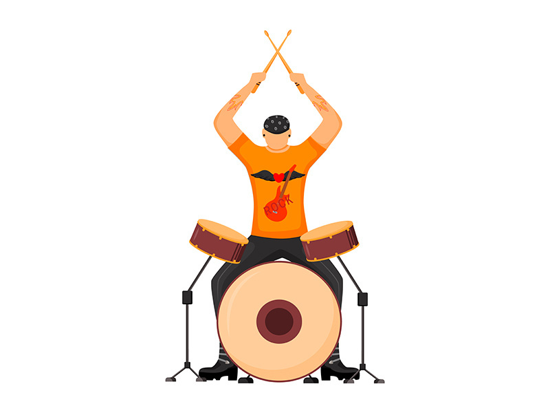 Drummer flat color vector illustration