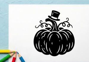 Ilustración de calabaza de Halloween estilizada con sombrero de copa para decoración otoñal
