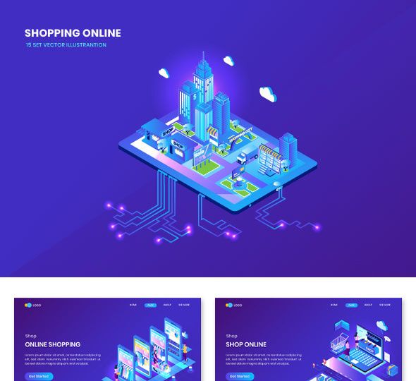 30 Vectors Shopping Isometric Concept Landing Page
