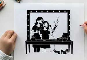 Silhouette of two girls singing with microphones in front mirror