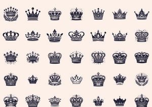 Royal Crown Silhouette, Retro King Crown Icons.