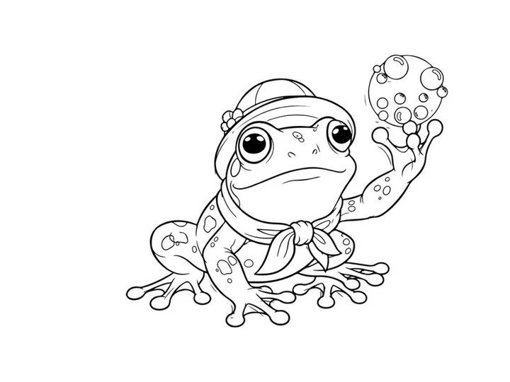 Cute frog juggling bubbles vector illustration flat design