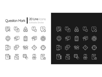 Question mark linear icons set for dark, light mode