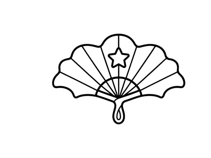 Hand fan line art icon. Decorative folding fan with star symbol for graphic design.