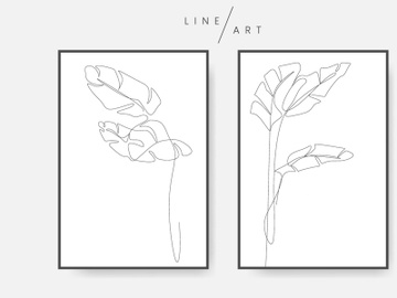 Banana leaves line art preview picture