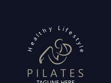 Abstract Pilates Logo, Yoga identity body balance vector monoline Design Template. wellness lifestyle