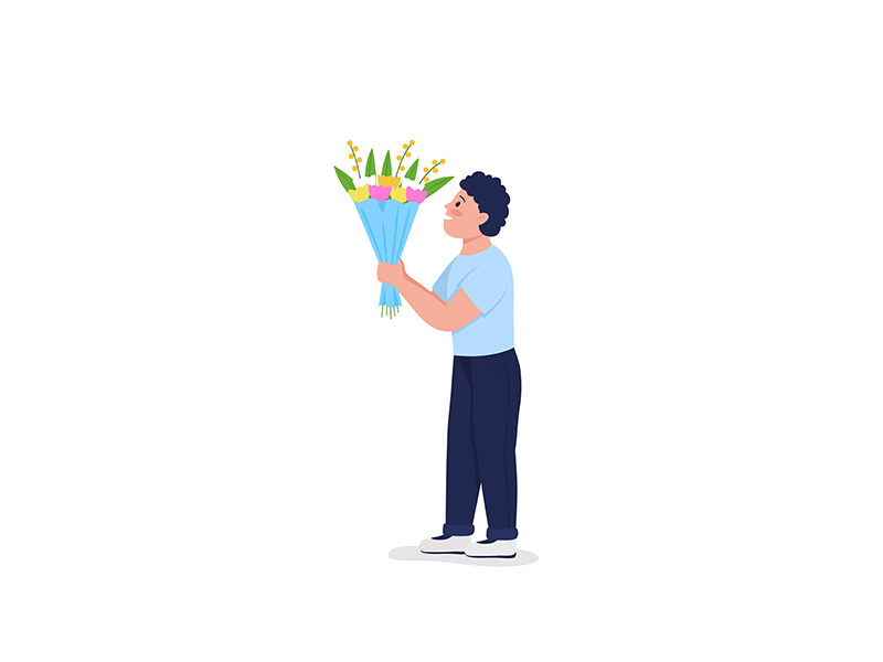 Son giving flowers flat color vector detailed character