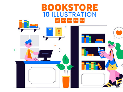 10 Bookstore and Library Illustration