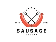 Sausage Logo, Vector Meat Fork and the Sausage Food, Restaurant Inspiration Design, Vintage Retro Rustic