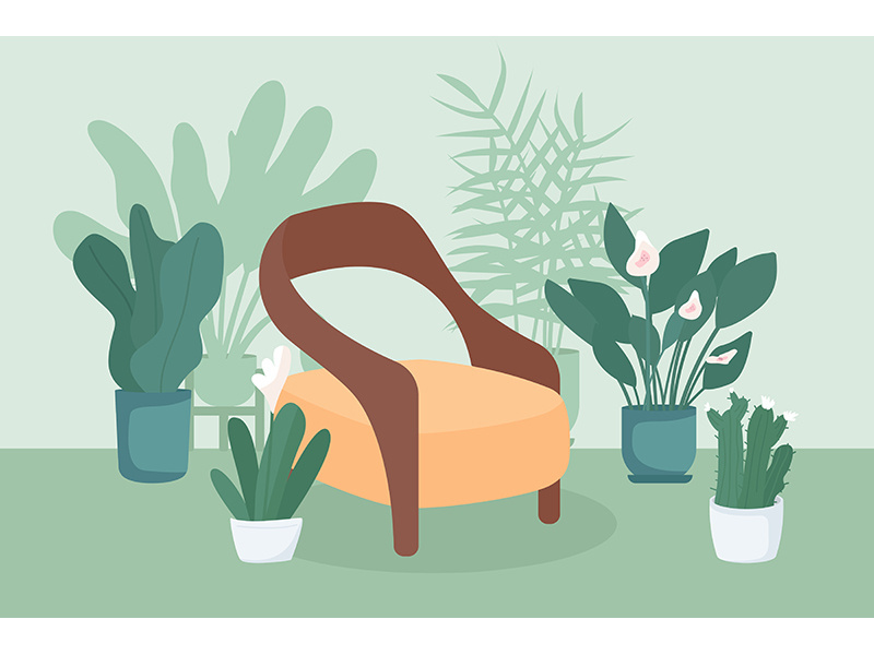 Indoor garden flat color vector illustration