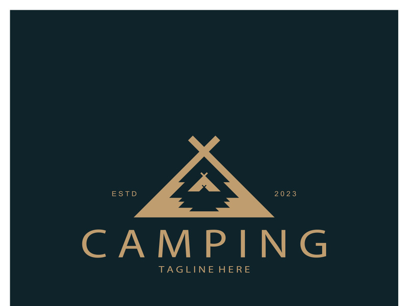 vintage and retro tent logo, camping. With tent, tree and bonfire sign. adventurers, scouts, climbers, camping equipment center