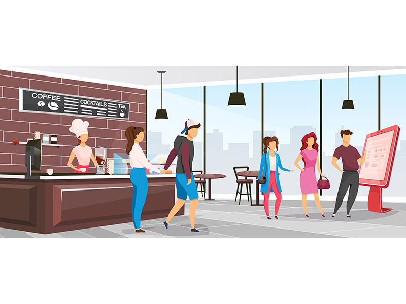 Cafeteria flat color vector illustration