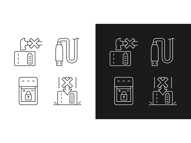 Powerbank for phone user linear manual label icons set for dark and light mode