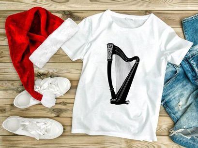 Celtic harp musical instrument isolated black white elegant design