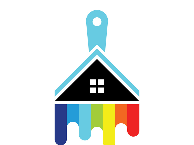 logo icon illustration house paint with a blend of brushes and rollers for house wall paint design, minimalist house, painting, interior, building, property business, wallpaper, vector concept