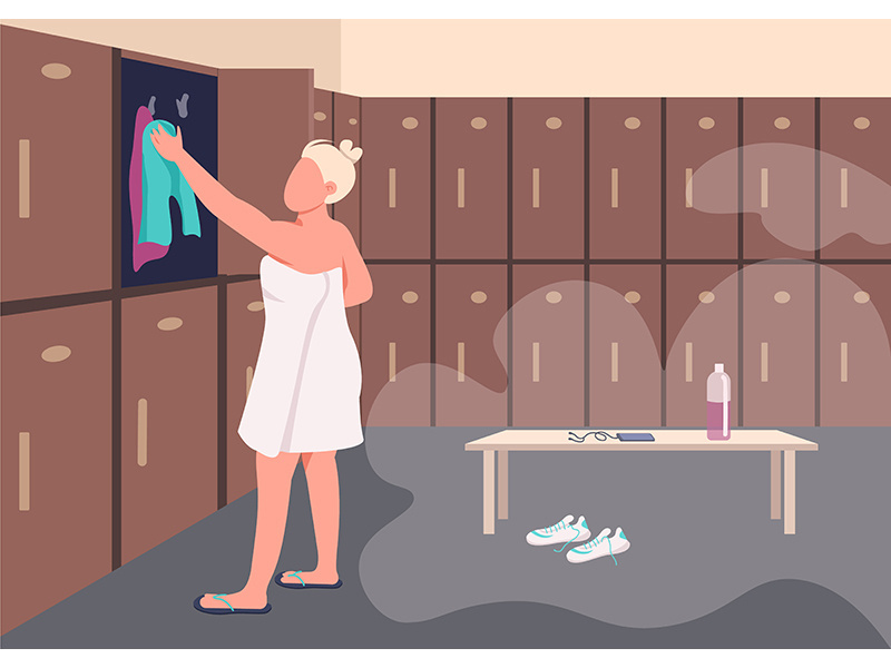 Shower after training flat color vector illustration
