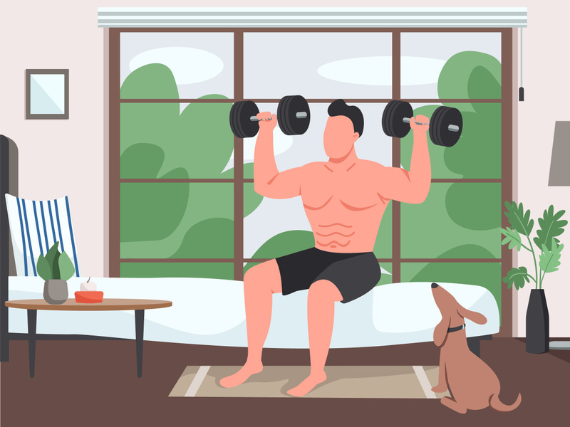 Domestic exercise flat color vector illustration