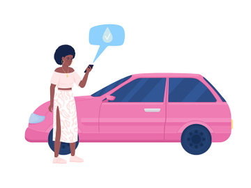 Woman refueling car semi flat color vector character preview picture
