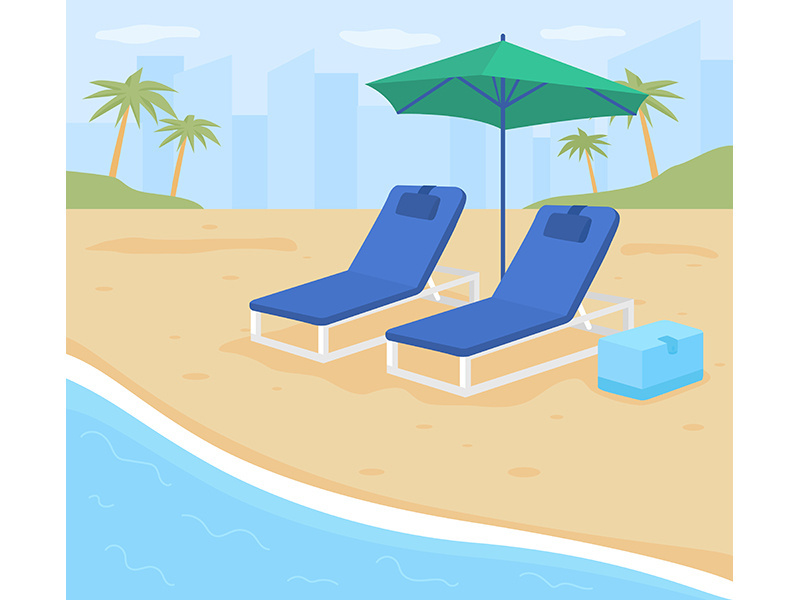 Beach resort vacation flat color vector illustration