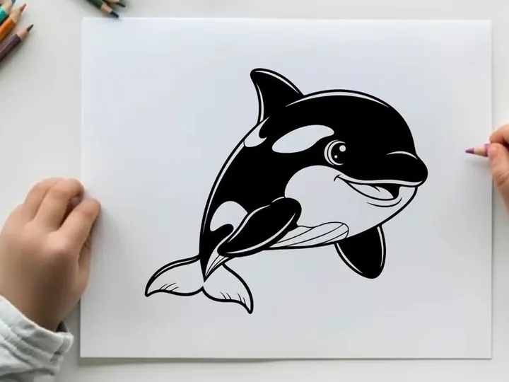 Smiling orca whale jumping vector illustration flat design