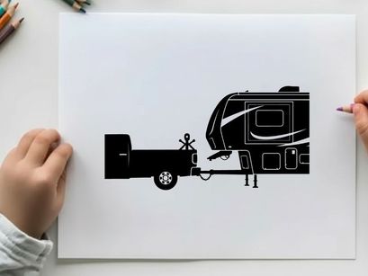 Silhouette of a truck towing a recreational vehicle rv
