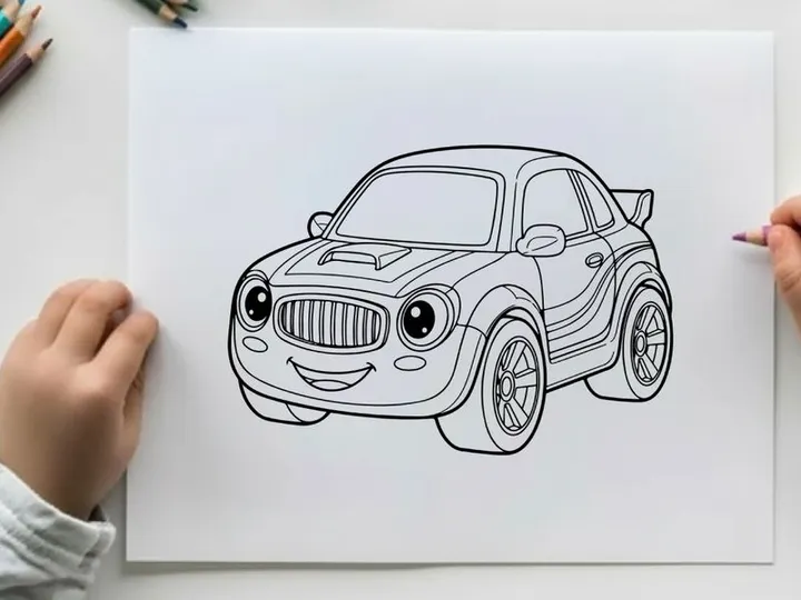 Cute cartoon car smiling happy face vector illustration