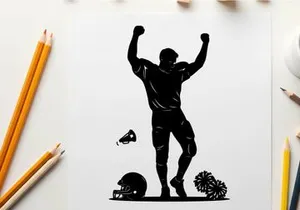 Football player silhouette celebrating with arms raised high
