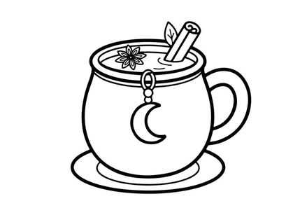 Halloween coffee cup with stir stick and candy. Spooky hot beverage mug featuring festive stirrer and seasonal design for autumn celebrations.