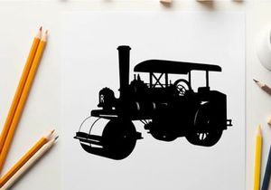 Silhouette of a vintage steam roller tractor