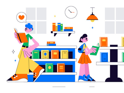 10 Bookstore and Library Illustration