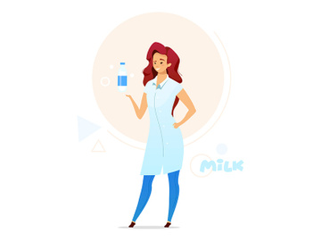 Woman holding bottle of milk flat color vector illustration preview picture