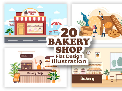20 Bakery Shop Flat Design Illustration