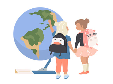 Preschool girls in planetarium flat color vector faceless character preview picture