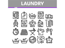 Laundry Service Vector Thin Line Icons Set