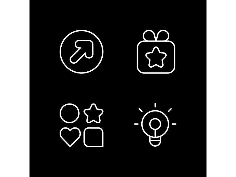 Mobile application white linear icons set for dark theme