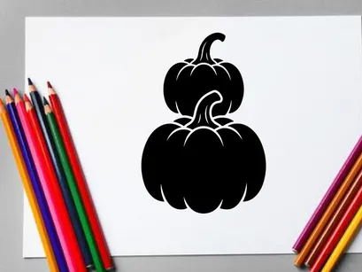 Silueta de dos calabazas con tallos sobre fondo blanco