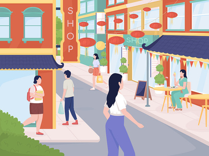 Life in modern city color vector illustration set