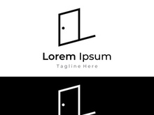 Simple open door abstract logo design, interior with geometric shapes or monogram.For building construction, business.property and company.