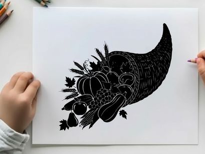 Silhouette of a cornucopia filled with fruits and vegetables