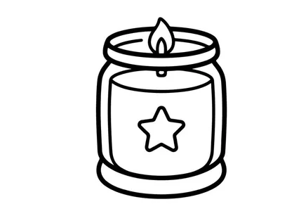 Burning candle in a glass jar icon. Simple line art illustration of a scented candle.
