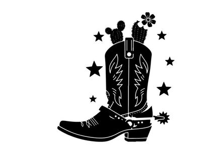 Western cowboy boot silhouette with cactus and stars