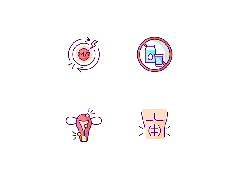 Digestive disorders RGB color icons set