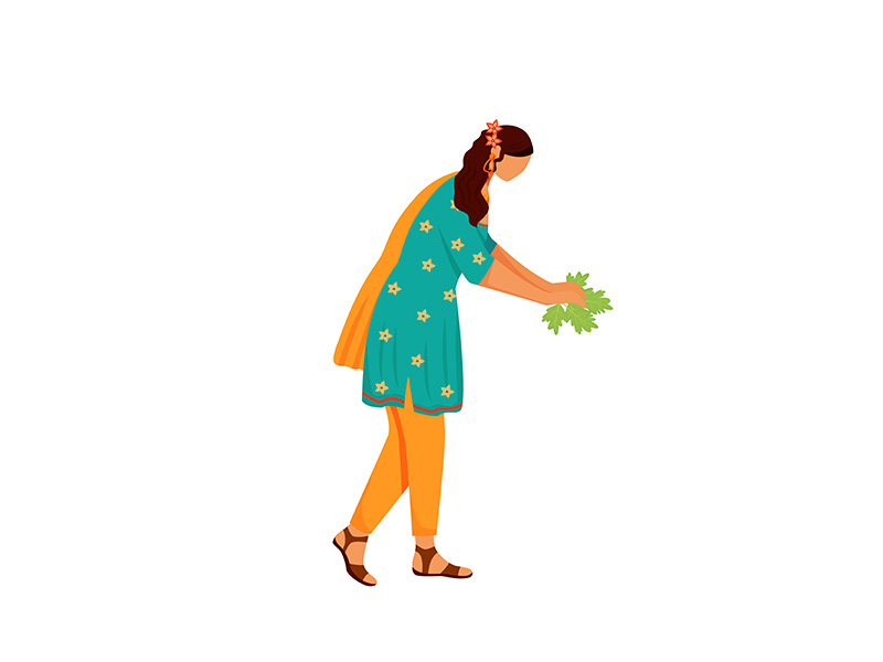 Indian woman in traditional dress flat color vector faceless character